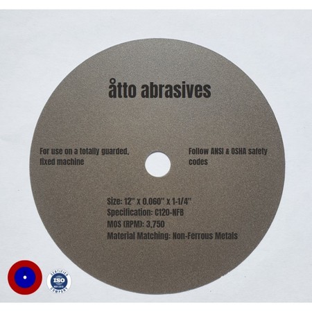 ATTO ABRASIVES Ultra-Thin Sectioning Wheels 12"x0.060"x1-1/4" Non-Ferrous Metals 1W300-150-SN